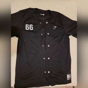 Gymshark Men's Black Mesh Button-Up Jersey